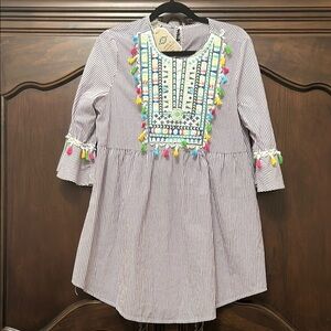 Anandas Collection Striped Tunic with Colorful Embroidery